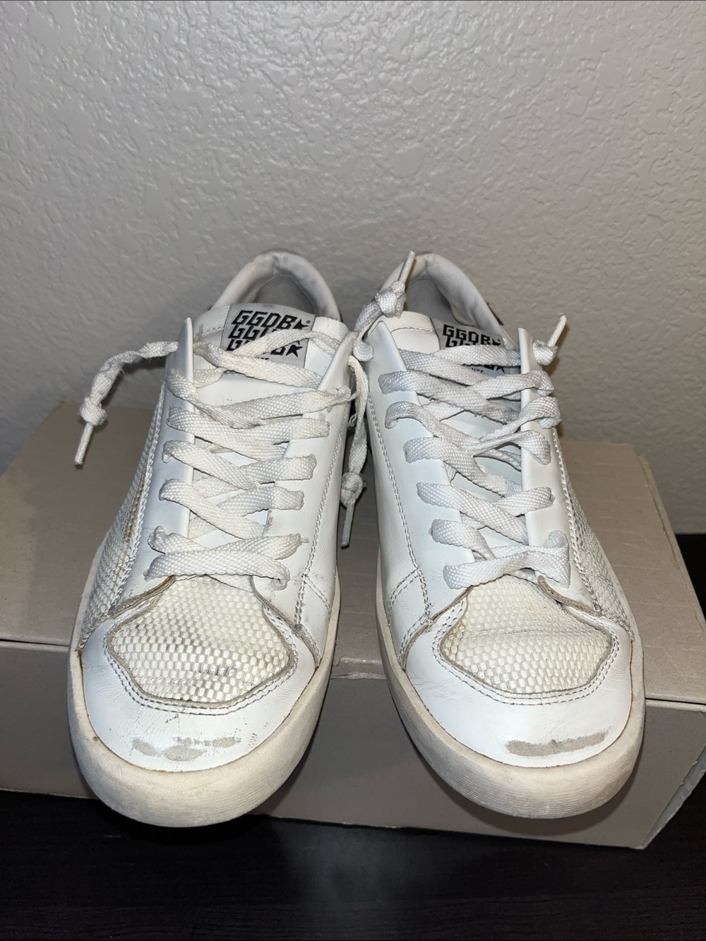 Private Edition(EU 39)Stardan White Sneakers with Black Glitter Heel Accent USED - Picture 7 of 8